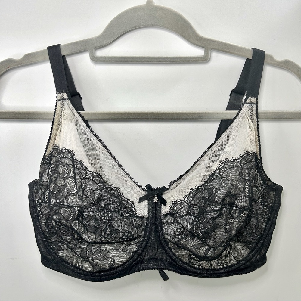 Wacoal Black & Cream Lace Underwire Adjustable Strap Bra 38DD